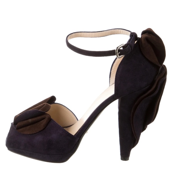Prada Suede Ruffle Embellishment D'Orsay Pumps - Picture 1 of 6